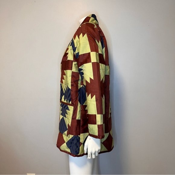Handmade Lightweight Yellow, Burgundy and Blue Patchwork Jacket One Size - Picture 4 of 8